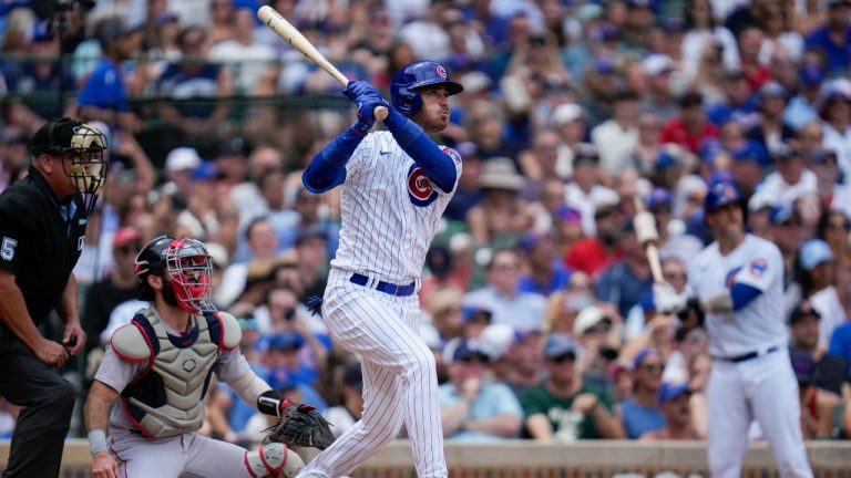 Chicago Cubs' Cody Bellinger hits a grand slam during the third inning of a baseball game against the Boston Red Sox Saturday, July 15, 2023, in Chicago. (Erin Hooley/AP)