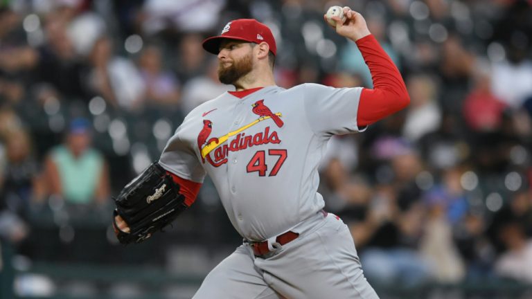 St. Louis Cardinals starter Jordan Montgomery delivers a pitch during the first inning of the team's baseball game against the Chicago White Sox on Friday, July 7, 2023, in Chicago. (Paul Beaty/AP)