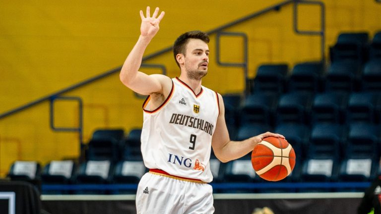 Germany's Jonas Mattisseck in action against Bal Select on Thursday, July 13, 2023, during GLOBL JAM at Toronto's Mattamy Athletic Centre. (Canada Basketball)