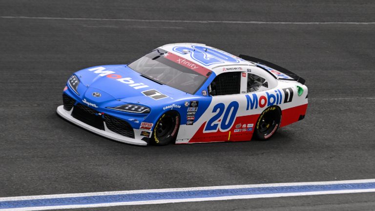 John Hunter Nemechek (20) steers through Turn 1 during a NASCAR Xfinity qualifying session at Charlotte Motor Speedway on Friday, May 26, 2023, in Concord, N.C. (Matt Kelley/AP)