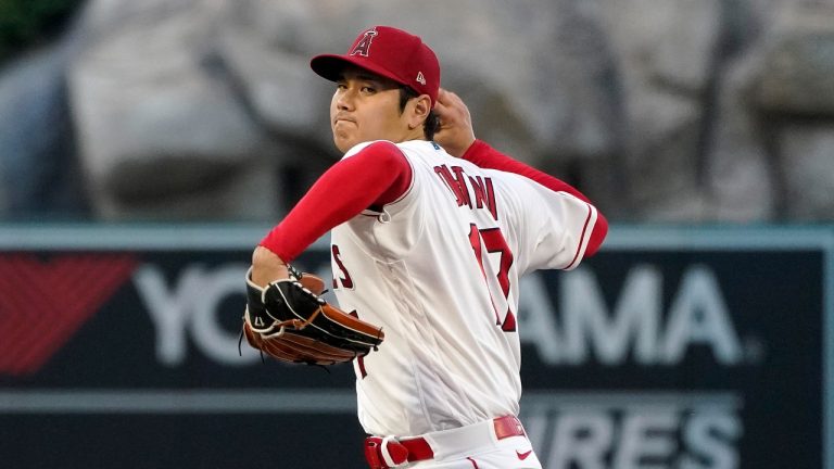 Los Angeles Angels starting pitcher Shohei Ohtani throws to the plate during the fourth inning of a baseball game against the Chicago White Sox Tuesday, June 27, 2023, in Anaheim, Calif. (Mark J. Terrill/AP)