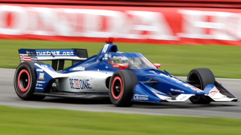 Alex Palou competes during an IndyCar auto race at Mid-Ohio Sports Car Course in Lexington, Ohio, Sunday, July 2, 2023. (Tom E. Puskar/AP)