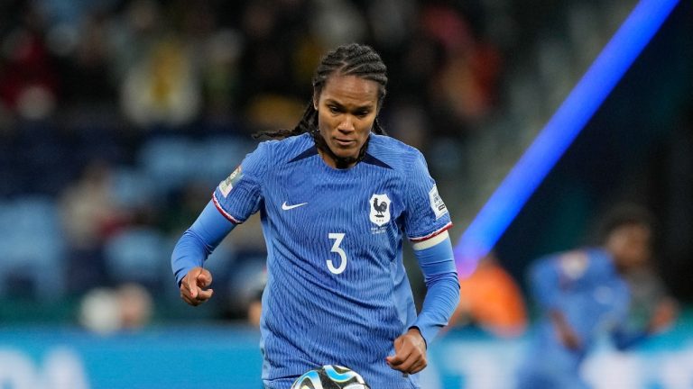 France's Wendie Renard in action during the Women's World Cup Group F soccer match between France and Jamaica at the Sydney Football Stadium in Sydney, Australia, Sunday, July 23, 2023. (Mark Baker/AP Photo)