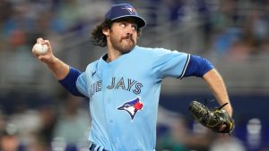 Toronto Blue Jays relief pitcher Jordan Romano throws during the ninth inning of the team's baseball game against the Miami Marlins, Tuesday, June 20, 2023, in Miami. (Lynne Sladky/AP)