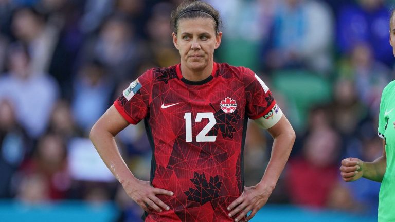 Canada's Christine Sinclair looks on during Group B soccer action against Nigeria at the FIFA Women's World Cup in Melbourne, Australia, Friday, July 21, 2023. (Scott Barbour/THE CANADIAN PRESS)