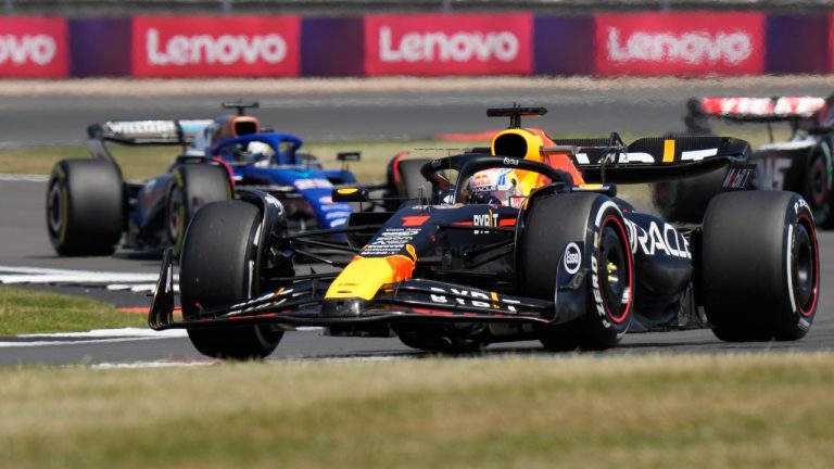 Red Bull driver Max Verstappen of the Netherlands steers his car during the first free practice at the British Formula One Grand Prix at the Silverstone racetrack, Silverstone, England, Friday, July 7, 2023. The British Formula One Grand Prix will be held on Sunday.(Luca Bruno/AP)