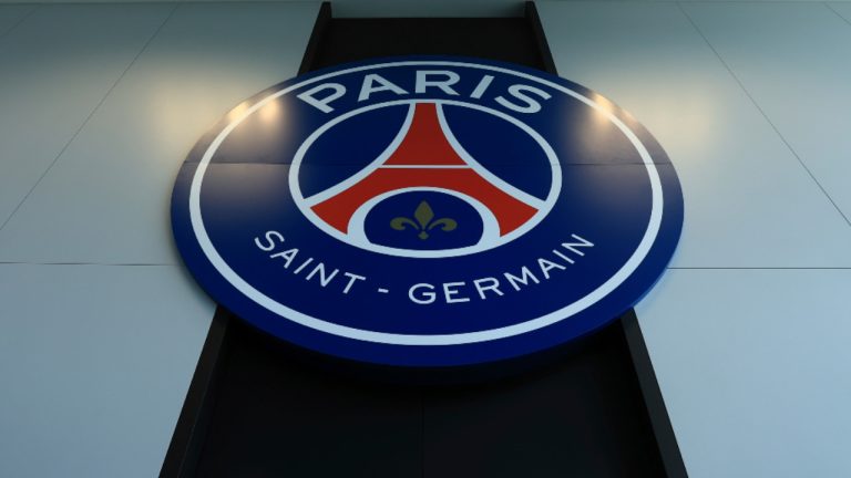 The PSG logo at the new Paris-Saint-Germain training ground Wednesday, July 5, 2023 in Poissy, west of Paris. (Aurelien Morissard/AP) 