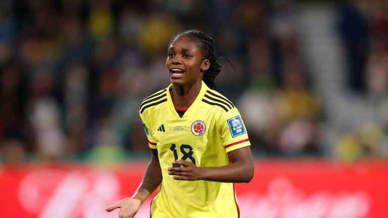 Colombia's Linda Caicedo in action during the Women's World Cup Group H soccer match between Morocco and Colombia in Perth, Australia, Thursday, Aug. 3, 2023. (Gary Day/AP)