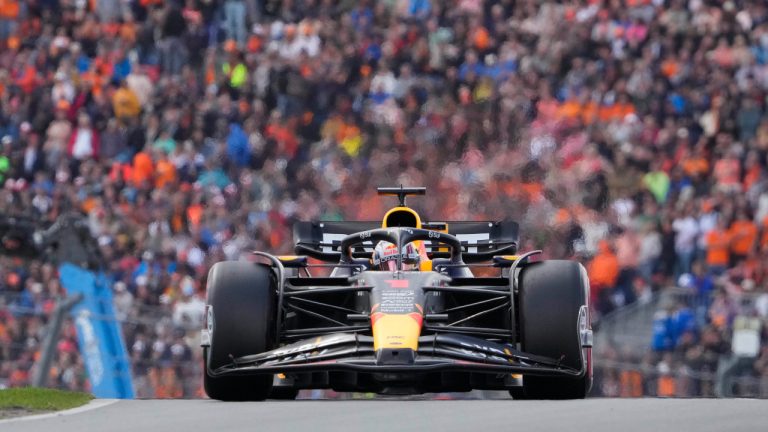 Red Bull driver Max Verstappen of the Netherlands steers his car during the Formula One Dutch Grand Prix at the Zandvoort racetrack, in Zandvoort, Netherlands, Sunday, Aug. 27, 2023.(Peter Dejong/AP) 