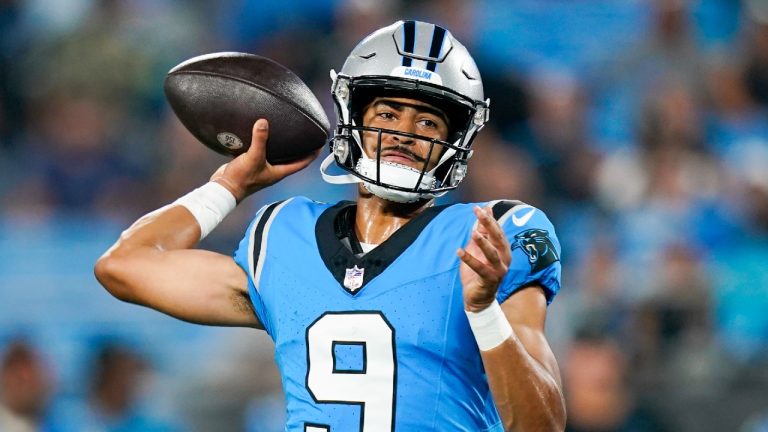 Carolina Panthers quarterback Bryce Young passes against the Detroit Lions during the first half of a preseason NFL football game Friday, Aug. 25, 2023, in Charlotte, N.C. (Erik Verduzco/AP)