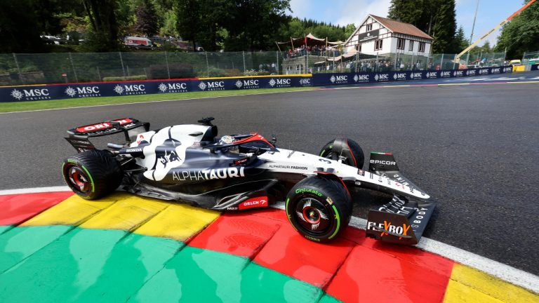 AlphaTauri driver Daniel Ricciardo of Australia steers his car during the sprint shootout ahead of the Formula One Grand Prix at the Spa-Francorchamps racetrack in Spa, Belgium, Saturday, July 29, 2023. The Belgian Formula One Grand Prix will take place on Sunday. (Geert Vanden Wijngaert/AP)