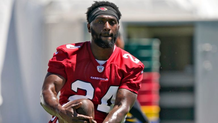 Darrel Williams participates during the Arizona Cardinals' NFL football practice, Monday, June 6, 2022, in Tempe, Ariz. (Matt York/AP)