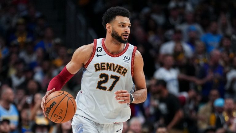 Denver Nuggets guard Jamal Murray against the Miami Heat during the second half of Game 5 of basketball's NBA Finals, Monday, June 12, 2023, in Denver. (Jack Dempsey/AP)