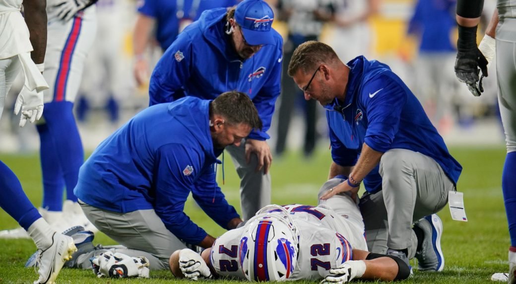 Buffalo Bills' Spencer Brown appears to have avoided injury