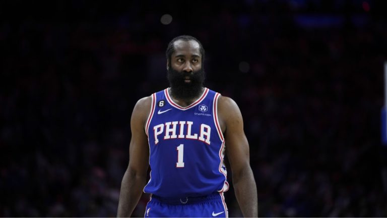 Philadelphia 76ers' James Harden plays during the second half of Game 6 of an NBA basketball playoffs Eastern Conference semifinal, Thursday, May 11, 2023, in Philadelphia. (Matt Slocum/AP Photo)