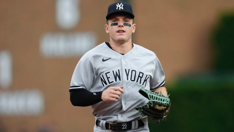 Harrison Bader plays against the Detroit Tigers in the fourth inning of a baseball game, Tuesday, Aug. 29, 2023, in Detroit. (Paul Sancya/AP)