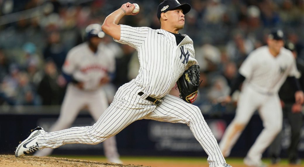 Yankees pitcher Carlos Rodon leaves his start against the Astros