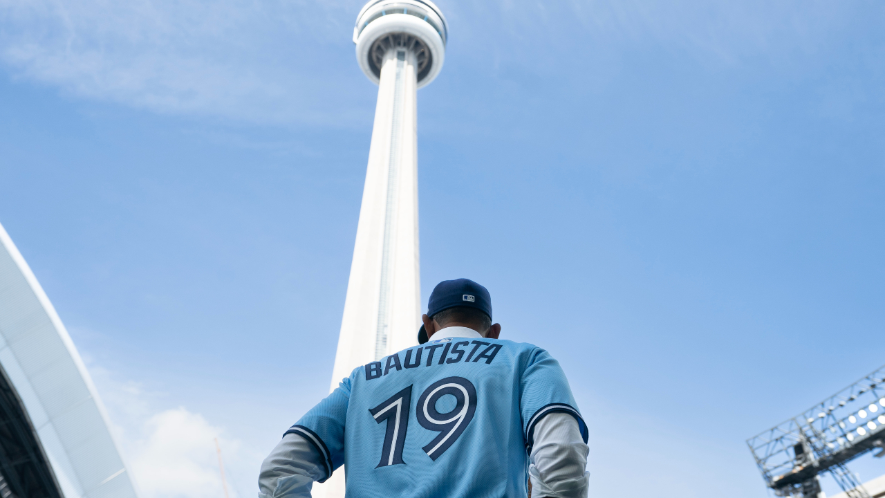 Jose Bautista gets emotional while being honored by Blue Jays