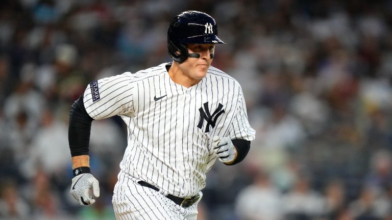 New York Yankees' Anthony Rizzo during the fourth inning of a baseball game against the Tampa Bay Rays Tuesday, Aug. 1, 2023, in New York. (Frank Franklin II/AP)