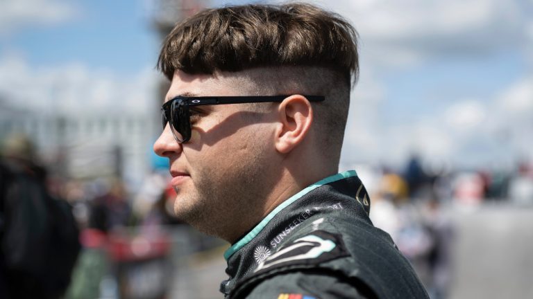 Noah Gragson watches before the start of the NASCAR 400 auto race at Dover Motor Speedway Monday, May 1, 2023, in Dover, Del. (Jason Minto/AP)