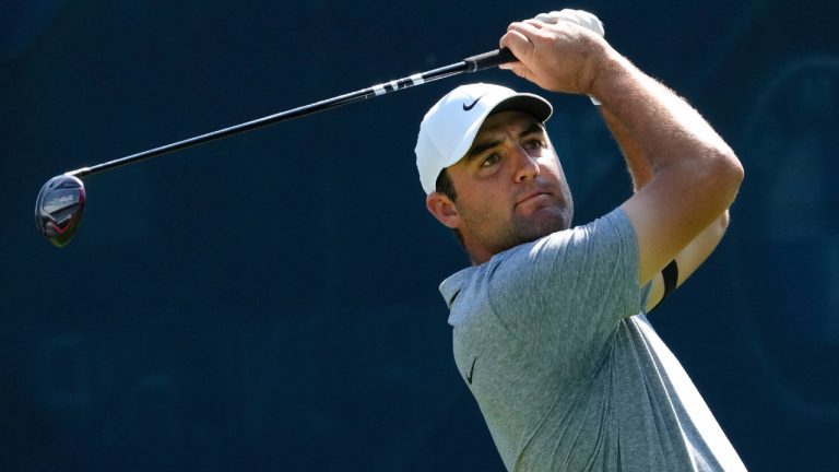 Scottie Scheffler has been voted PGA Tour player of the year, the first back-to-back winner since Tiger Woods in 2006-07. (AP/Charles Rex Arbogast)