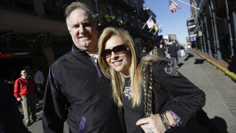 Sean and Leigh Anne Tuohy stand on a street in New Orleans, Feb. 1, 2013. Oher, the former NFL tackle known for the movie “The Blind Side,” filed a petition Monday, Aug. 14, 2023, in a Tennessee probate court accusing Sean and Leigh Anne Tuohy of lying to him by having him sign papers making them his conservators rather than his adoptive parents nearly two decades ago. (Gerald Herbert/AP)