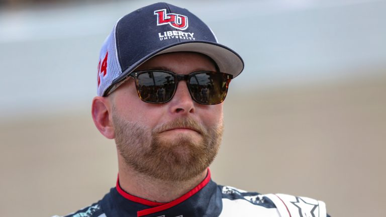 William Byron looks on during ceremonies before a NASCAR Cup Series auto race Sunday, July 30, 2023, in Richmond, Va. (Skip Rowland/AP)