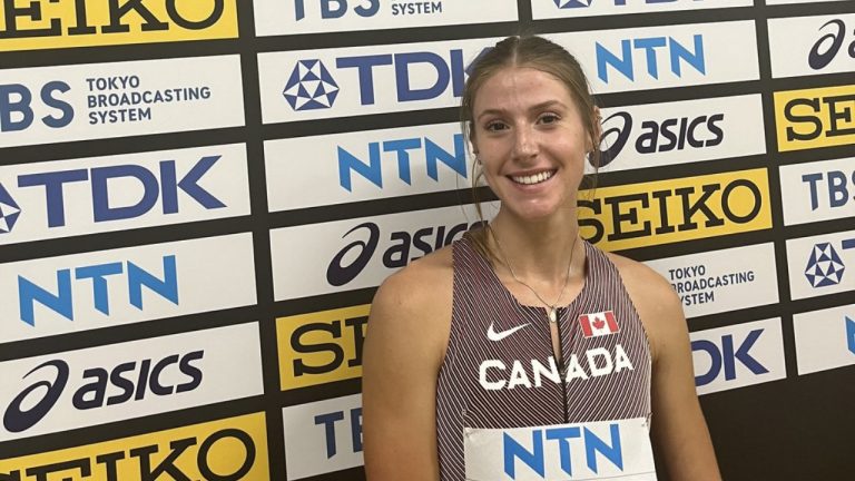 Savannah Sutherland, seen in a Monday, Aug. 21, 2023, handout photo, qualified for the women's 400-metre hurdles semifinals Monday at the world athletics championships in Budapest, Hungary.  (Athletics Canada Handout/CP) 