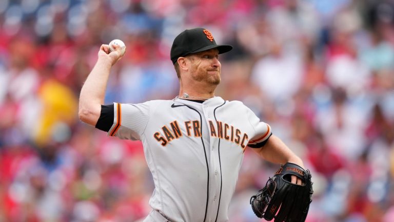 San Francisco Giants' Alex Cobb plays during a baseball game, Wednesday, Aug. 23, 2023, in Philadelphia. (Matt Slocum/AP Photo)