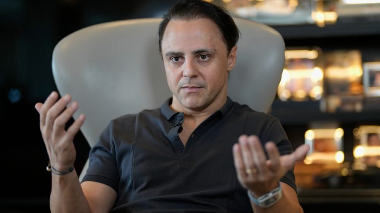 Former Formula One driver Felipe Massa speaks during an interview at his home in Sao Paulo, Brazil, Thursday, Aug. 31, 2023. Massa sent a letter to the FIA accusing auto racing's governing body of conspiring to prevent him from winning the series title in 2008. (Andre Penner/AP)