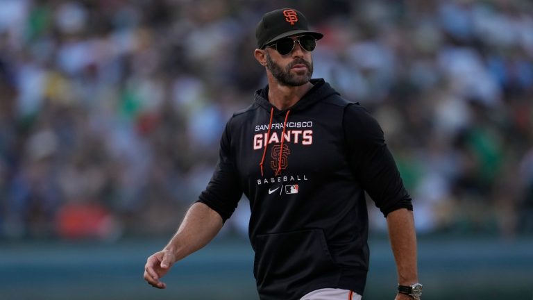 San Francisco Giants manager Gabe Kapler during a baseball game against the Oakland Athletics in Oakland, Calif., Saturday, Aug. 5, 2023. (Jeff Chiu/AP)