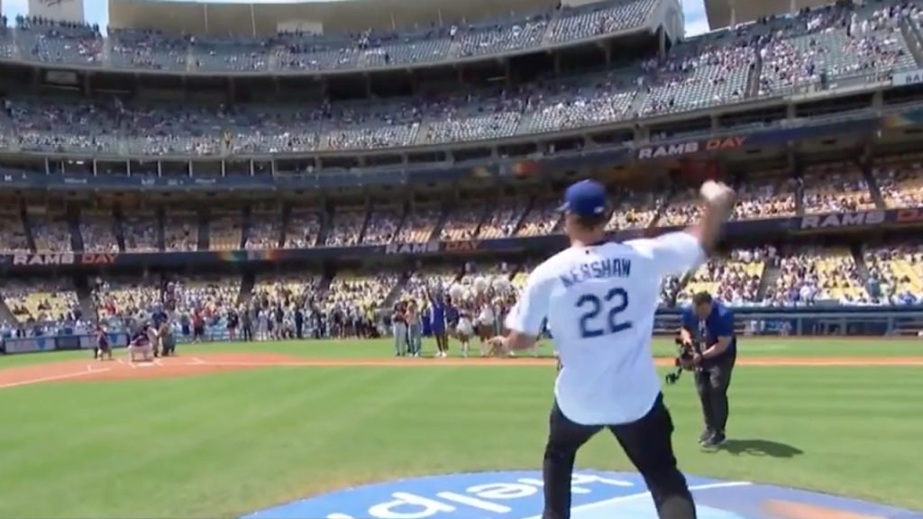 Rams Video: Matthew Stafford Throws Out First Pitch To Clayton Kershaw At  Dodger Stadium