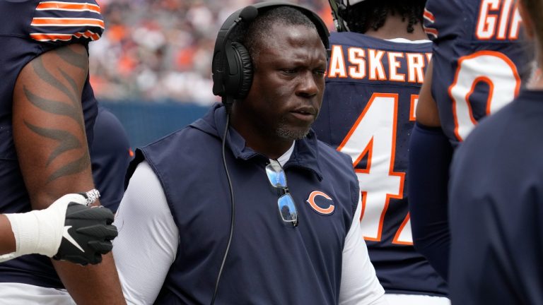 Chicago Bears defensive coordinator Alan Williams watches during the first half of an NFL preseason football game against the Buffalo Bills, Saturday, Aug. 26, 2023, in Chicago. (Nam Y. Huh/AP)