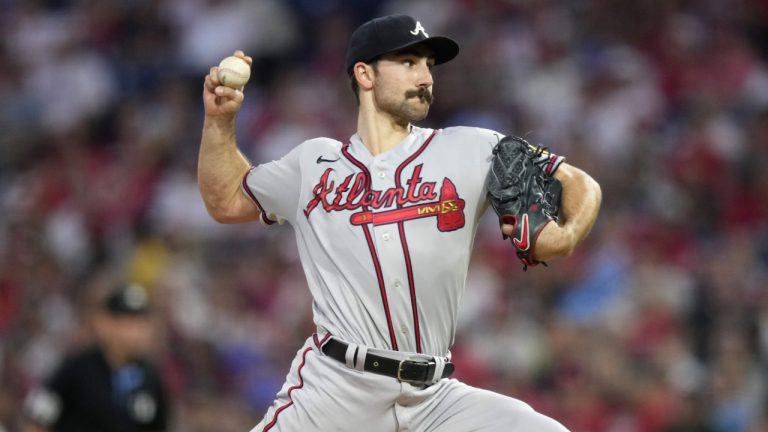 Atlanta Braves' Spencer Strider pitches during the second inning of a baseball game against the Philadelphia Phillies, Wednesday, Sept. 13, 2023, in Philadelphia. (Matt Slocum/AP)