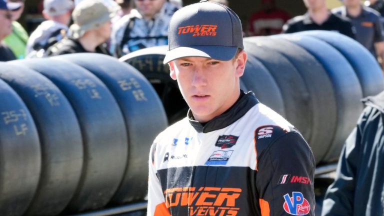 Kyffin Simpson walks to his garage area after a practice session for the Rolex 24 hour auto race at Daytona International Speedway, Thursday, Jan. 26, 2023, in Daytona Beach, Fla. (John Raoux/AP) 