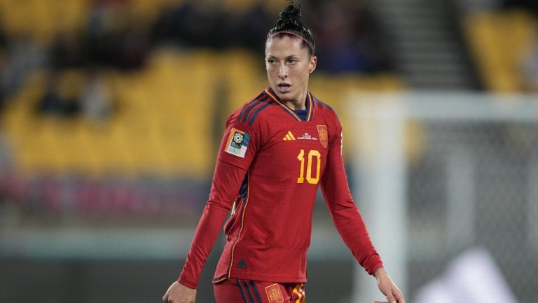 Spain's Jennifer Hermoso, who said she did not consent to the kiss by former federation president Luis Rubiales during the World Cup awards ceremony last month, said in a statement early Tuesday Sept. 19, 2023 that the federation's decision to call up nearly half of the 39 players who said they would not play for the national team as a protest was “irrefutable proof” that “nothing has changed.” (John Cowpland/AP)