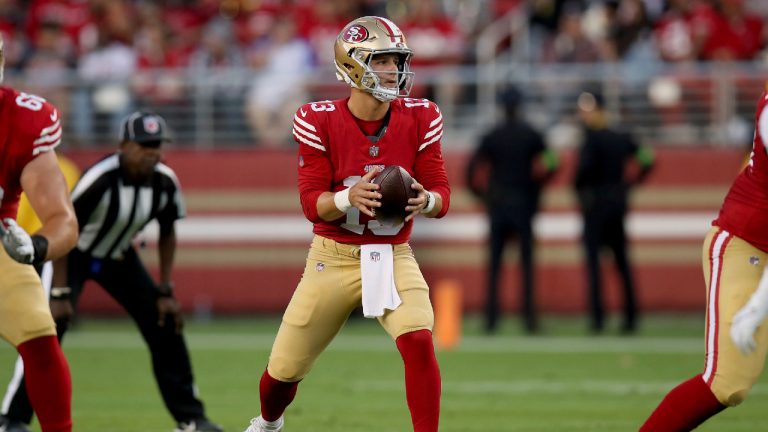 San Francisco 49ers quarterback Brock Purdy (13) throws during an NFL football game against the Los Angeles Chargers, Friday, Aug. 25, 2023, in Santa Clara, Calif. (Scot Tucker/AP)