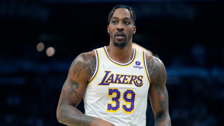 Los Angeles Lakers centre Dwight Howard (39) during the first half of an NBA basketball game against the Phoenix Suns, Sunday, Jan. 13, 2022, in Phoenix. (Rick Scuteri/AP)