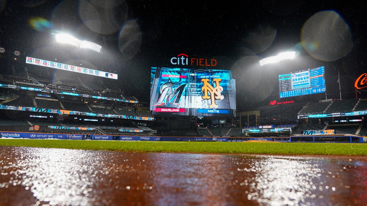 The Marlins had a rain delay in their retractable roof stadium