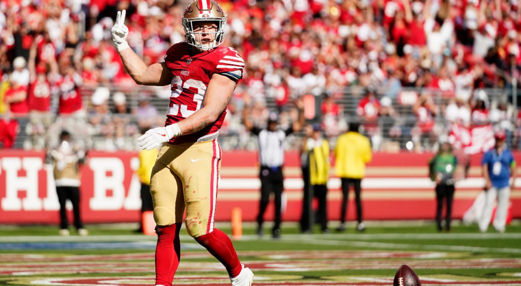 McCaffrey throws, catches, rushes for TDs, Niners rout Rams