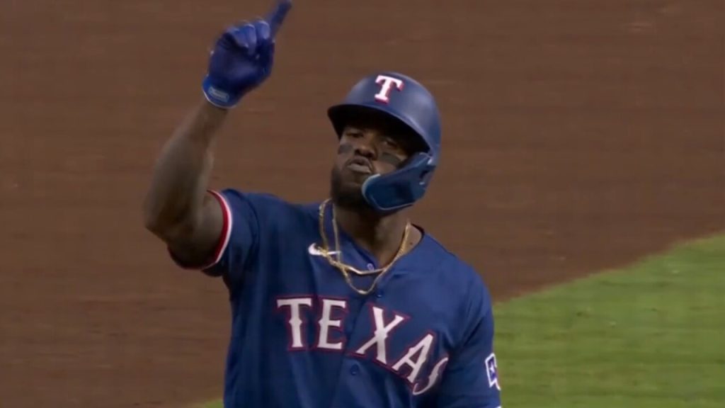 Rangers All-Star Adolis Garcia exits early after getting hit in elbow