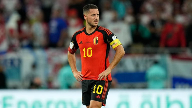 Belgium's Eden Hazard reacts at the end of the World Cup group F soccer match between Croatia and Belgium at the Ahmad Bin Ali Stadium in Al Rayyan, Qatar, Thursday, Dec. 1, 2022. (Francisco Seco/AP)