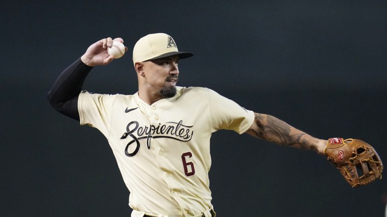 Arizona Diamondbacks third baseman Jace Peterson warms up during the first inning of a baseball game against the Baltimore Orioles Saturday, Sept. 2, 2023, in Phoenix. (Ross D. Franklin/AP)