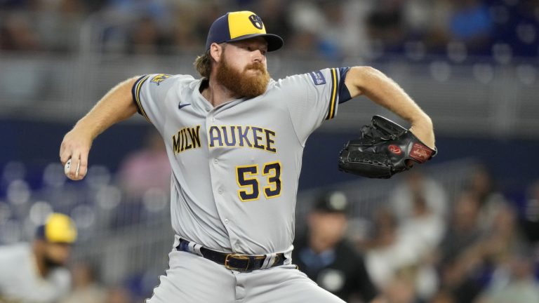 Milwaukee Brewers' Brandon Woodruff says he won’t pitch this season while he recovers from surgery to his throwing shoulder. (AP/Lynne Sladky)