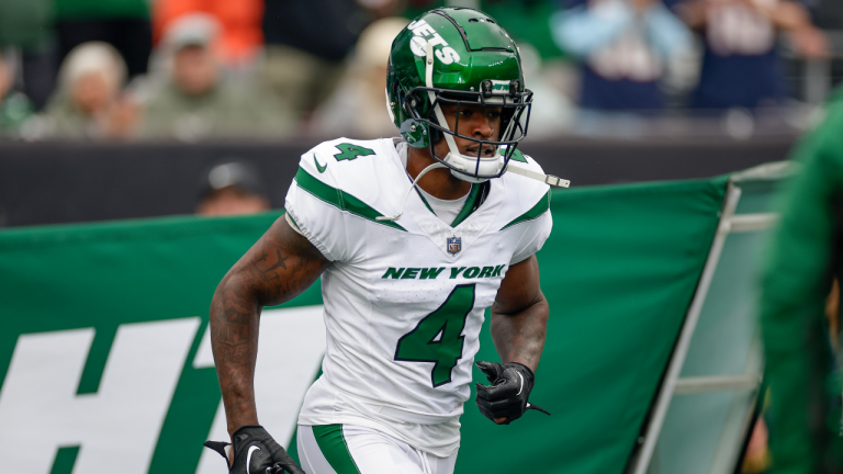 New York Jets cornerback D.J. Reed (4) before an NFL football game against the New England Patriots, Sunday, Sept. 24, 2023, in East Rutherford, N.J. (AP)