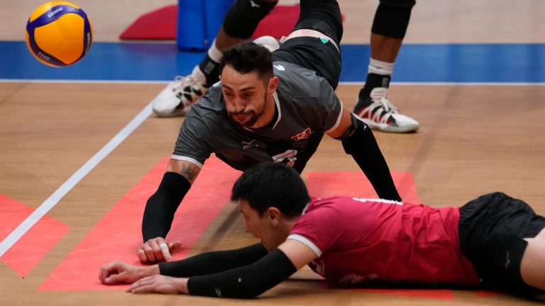 Stephen Maar, left, shown in this file photo from July, led Canada with 19 points. (Aaron Favila/AP)