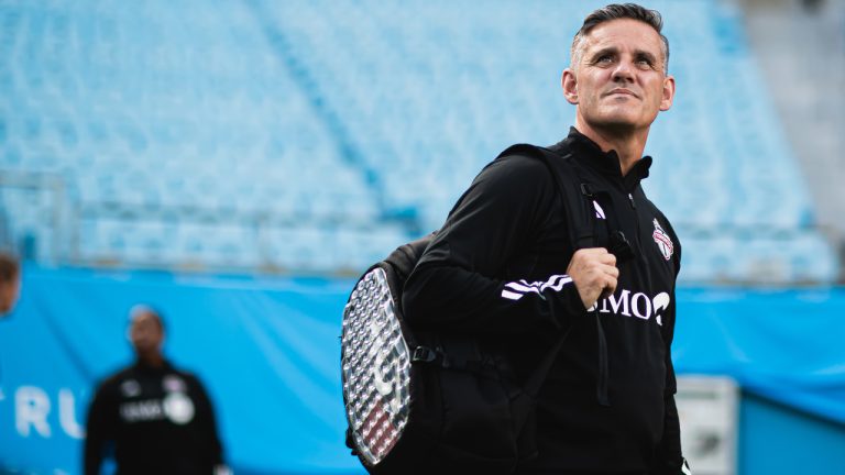 New Toronto FC head coach John Herdman is shown before his team takes on Charlotte FC, in Charlotte, N.C. in this Wednesday, Oct. 4, 2023 handout photo. (THE CANADIAN PRESS/HO, Toronto FC, Lucas Kschischang)