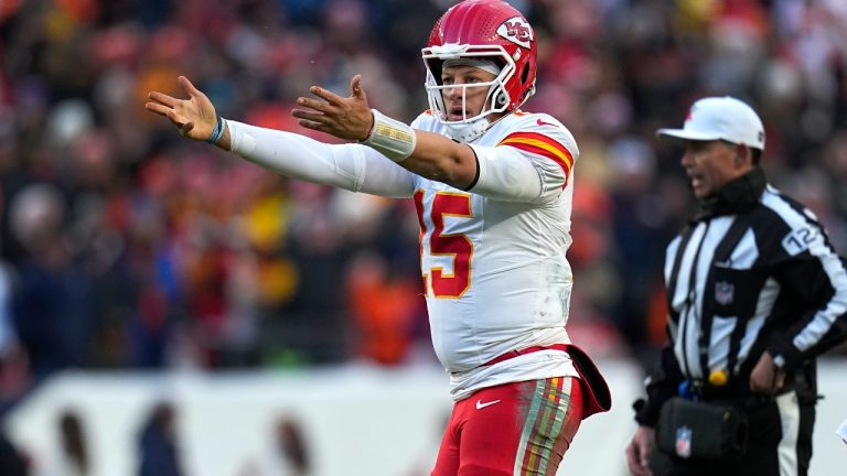 Kansas City Chiefs quarterback Patrick Mahomes reacts after throwing an incomplete pass during the second half of an NFL football game against the Denver Broncos Sunday, Oct. 29, 2023, in Denver. (Jack Dempsey/AP)