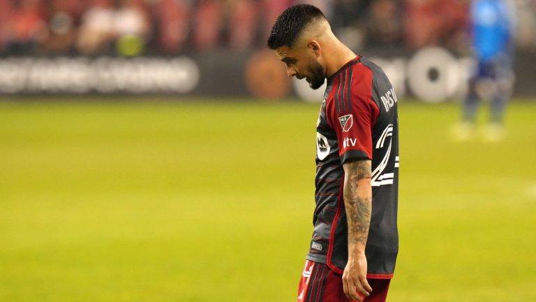 Toronto FC's Lorenzo Insigne reacts during his team's 1-1 tie with Nashville SC in MLS action in Toronto, on Saturday, June 10, 2023. (Chris Young/CP Photo)