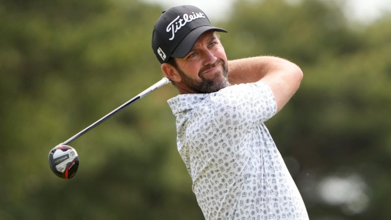 Scott Jamieson of Scotland tees off on the fourth hole during the final round of the Korea Championship presented by Genesis at the Jack Nicklaus Golf Club Korea, in Incheon, South Korea, Sunday, April 30, 2023. (Lee Jin-man/AP)